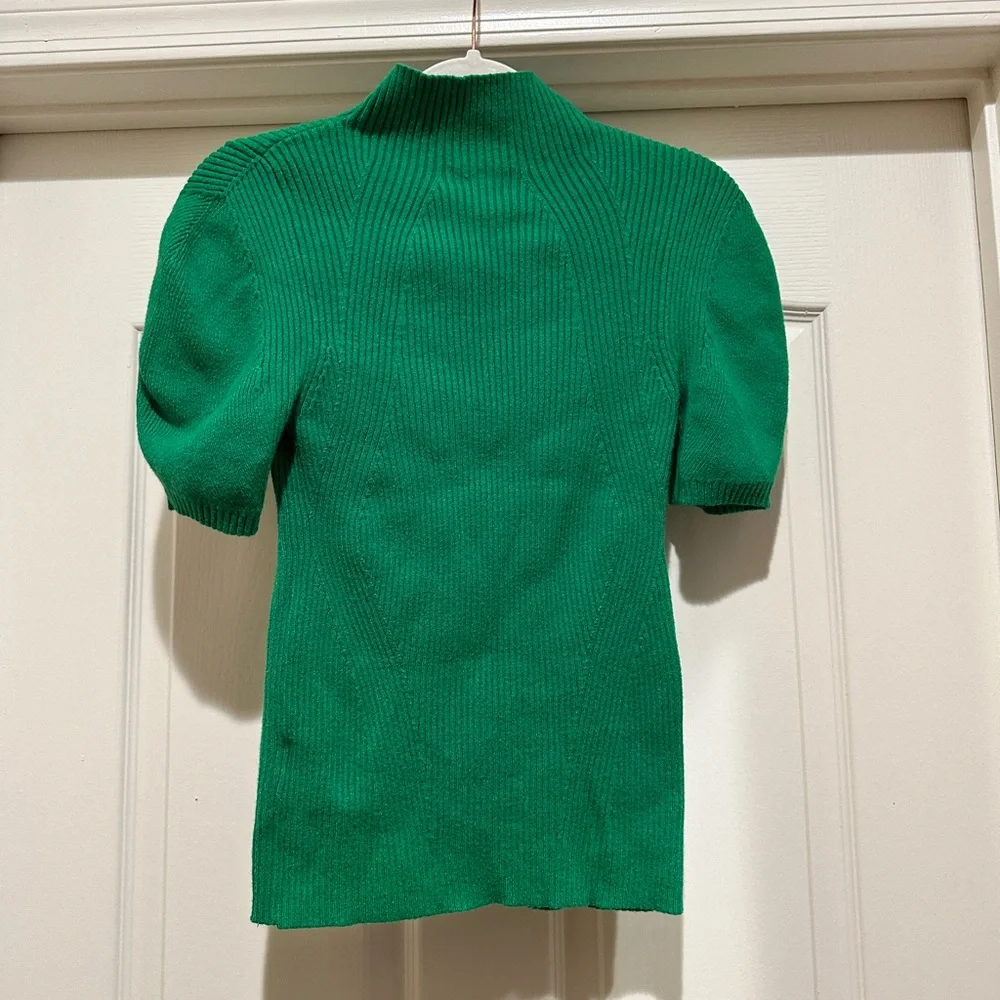 Maeve Anthropologie Emerald Green Mockneck Short Sleeve Sweater Top - Picture 5 of 6